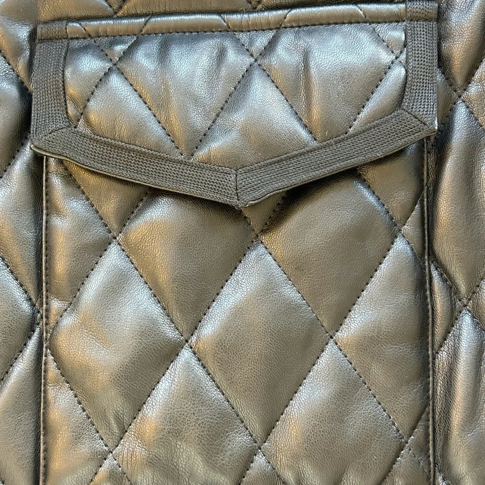 Maje Baneta Quilted Faux Leather Jacket Glossy Solid Black 38 MED/LARGE as is
